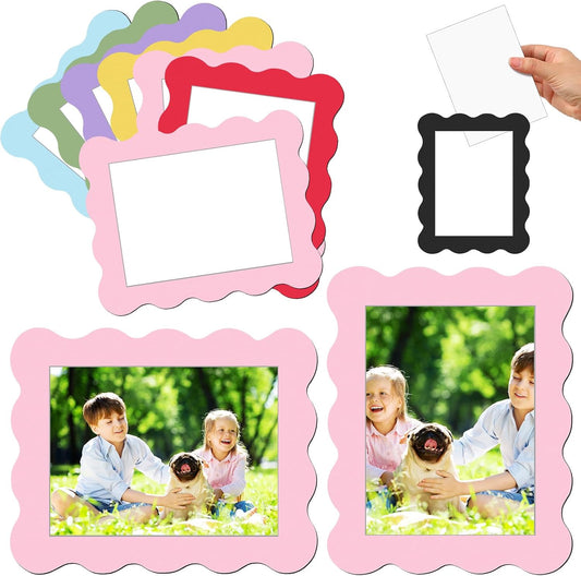 Kingdder 12 Pcs Scalloped Magnetic Picture Frame for Refrigerator 5 x 7 Pastel Reusable Picture Frame Magnets Decorative Photo Holders for Fridge Home School Office Kitchen Locker Decor