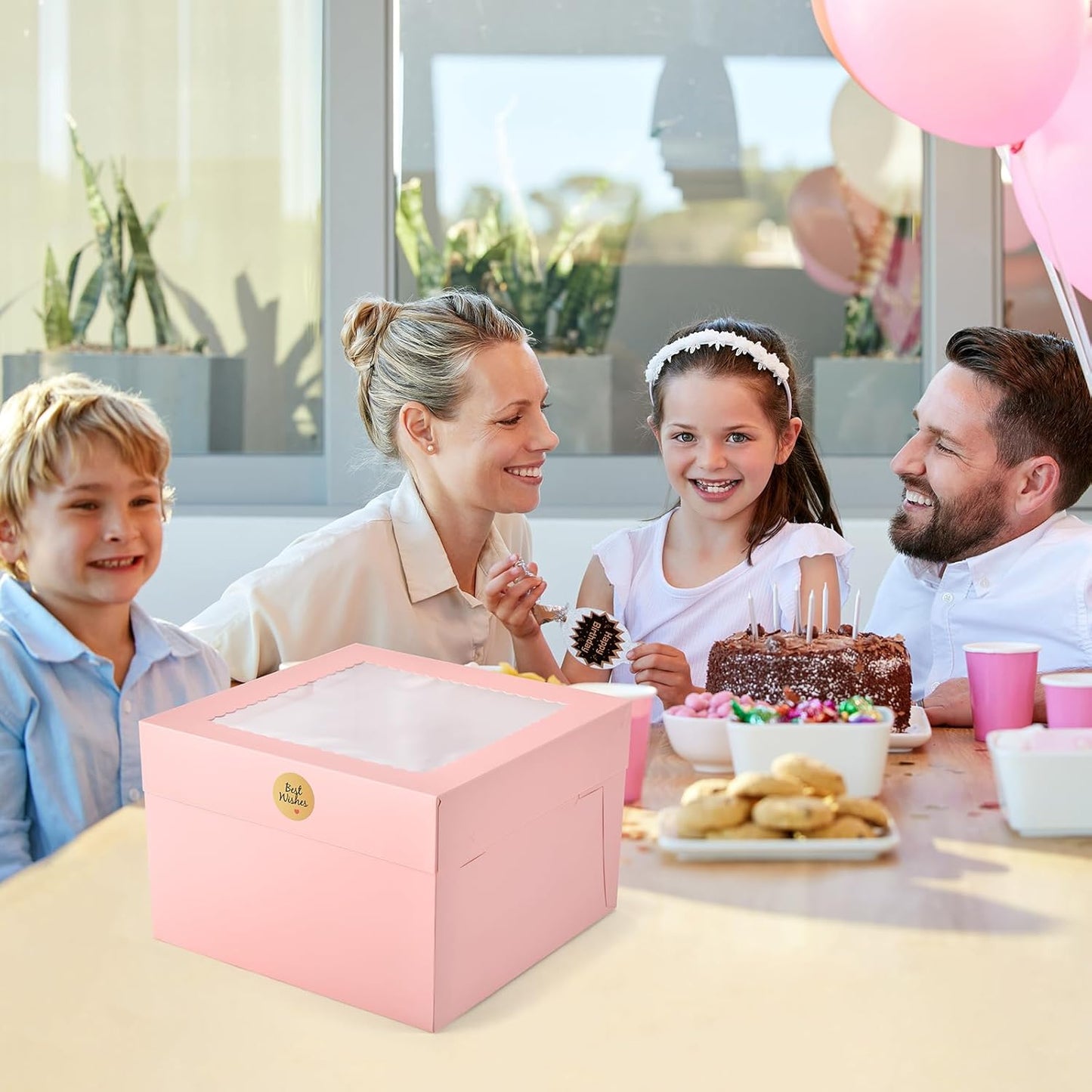 12Pcs Cake Boxes, 12x12x8 Inches Tall Bakery Boxes with Window, Large Pink Disposable Tier Cake Containers for Pastries, Pie, Cookies, Chocolates, Cupcakes, Birthday Party Dessert Boxes