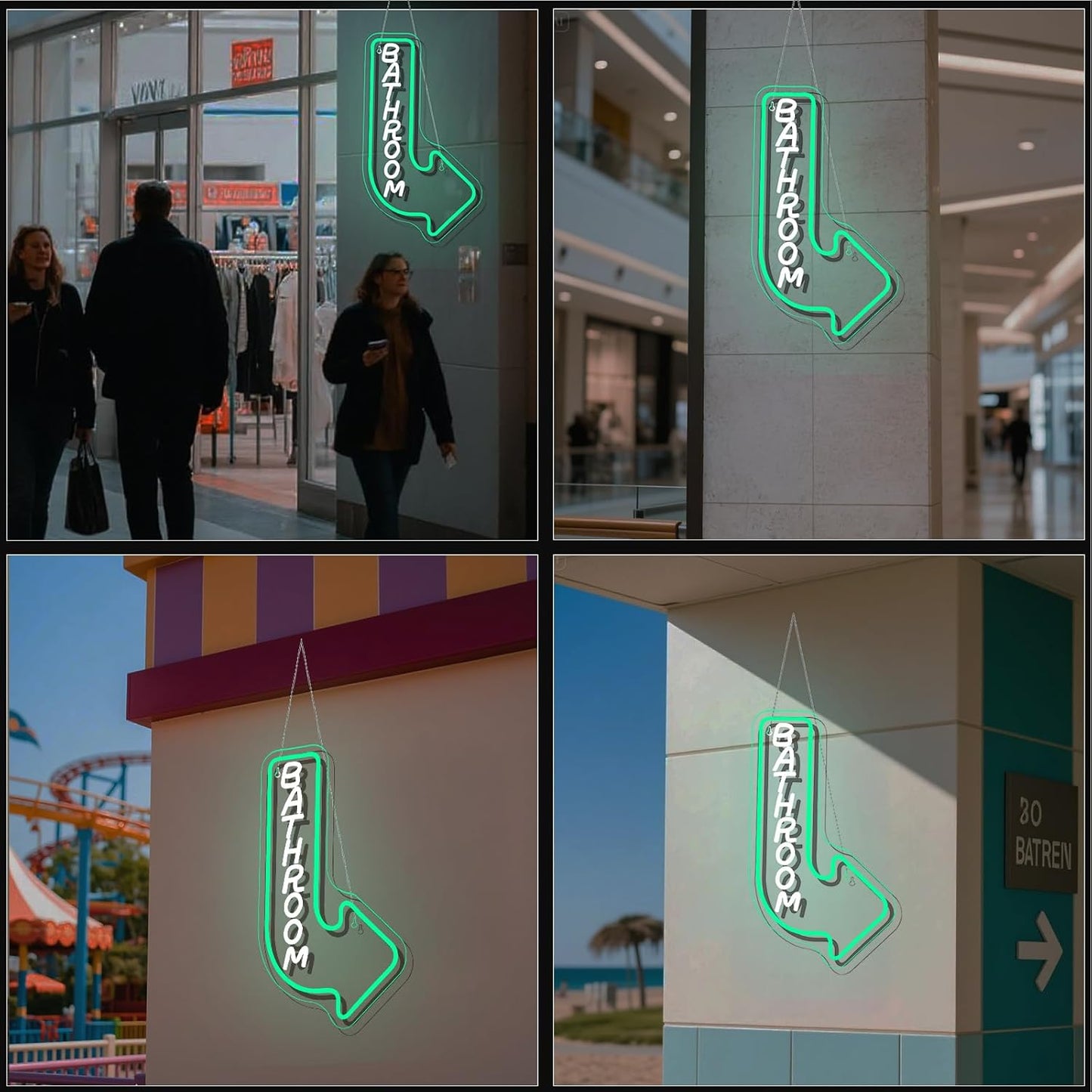 Looklight Bathroom Arrow Neon Signs for Wall Decor Green White LED Word Light Sign Right-Pointing Arrow Neon Light USB Light Up Letters Sign for Bathroom Bar Home Toilet Park Party Decor