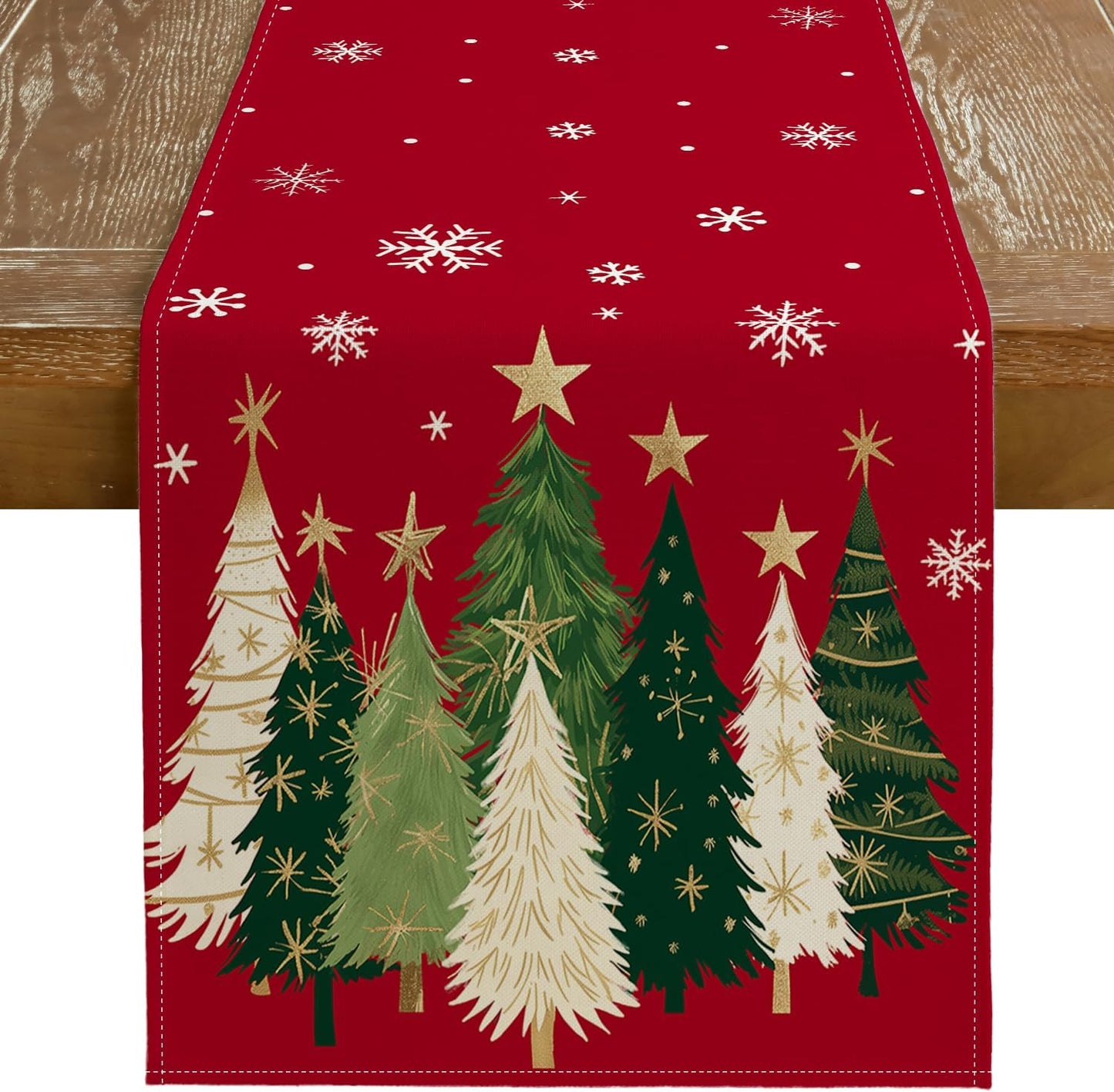 GEEORY Christmas Table Runner 13x60 Inch, Xmas Trees Snowflakes Holiday Decorative Farmhouse Table Decoration for Kitchen Dinning, Indoor Outdoor Dinner Party Decor (Red) GT150-60
