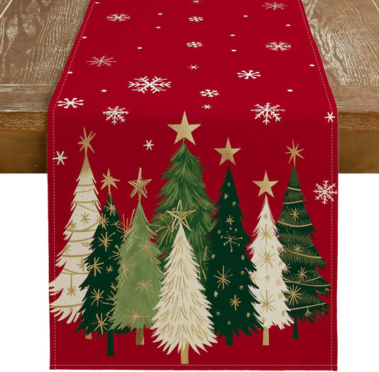 GEEORY Christmas Table Runner 13x60 Inch, Xmas Trees Snowflakes Holiday Decorative Farmhouse Table Decoration for Kitchen Dinning, Indoor Outdoor Dinner Party Decor (Red) GT150-60