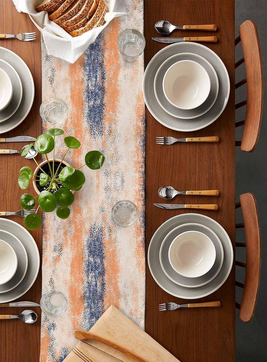 Vintage Oil Painted Cotton Linen Table Runner for Dining Kitchen, Wedding Outdoor Party Tablerunners Decoration, Abstract Modern Orange Minimalist Dresser Scarf Coffee Tablecloth Runners 13x72 Inches