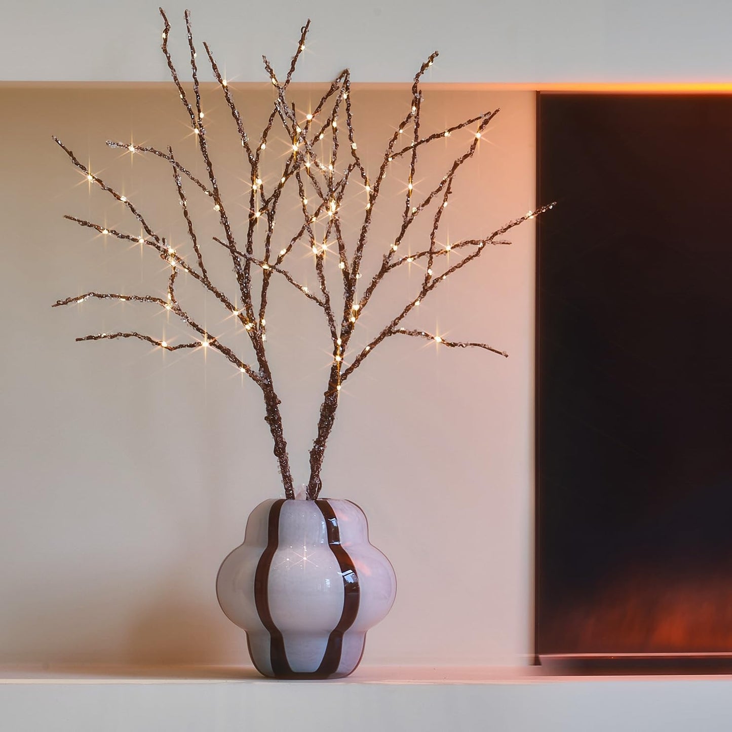 Fudios Lighted Branches with Ice Timer 100 LED 32IN, Artificial Tree Branch with Lights for Home Bedroom Fireplace Mantle Christmas Holiday Decoration