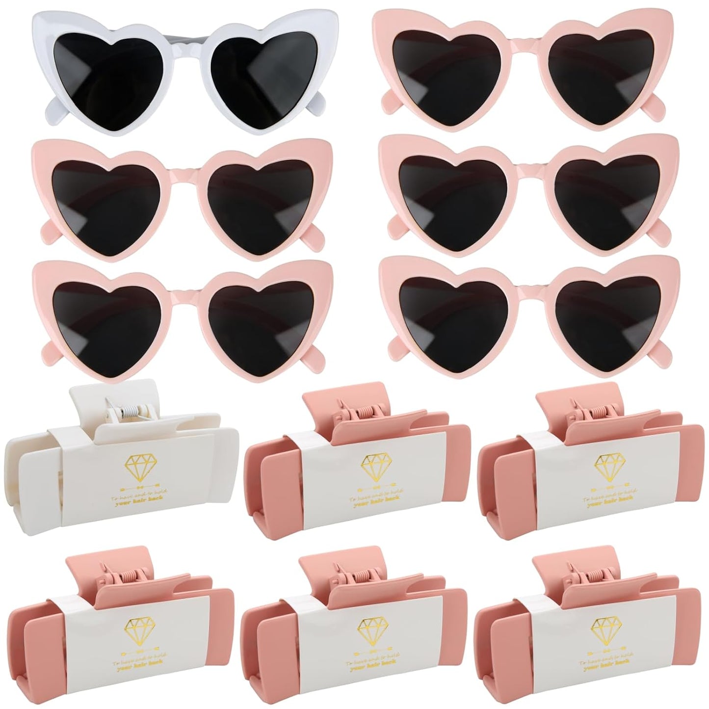 12pcs Bridesmaid Proposal Gifts 4.1inch square Bachelorette Claw Clips Sunglasses set of 12 Girls Trendy Cute Hair Clips for Wedding Party Favors(White&Pink 12pcs)