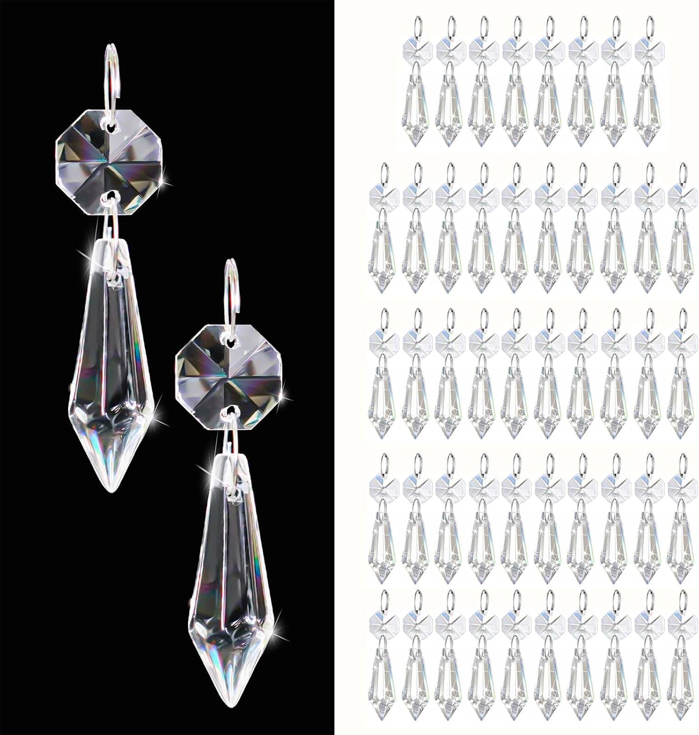 50PCS Premium Clear Crystal Teardrop Prism 2.4" -Crystal Glass Baroque Chandelier Pendant Drop Loose Beads Suncatcher for Holiday Party/Home/Window Decoration/Chandelier Replacement Parts