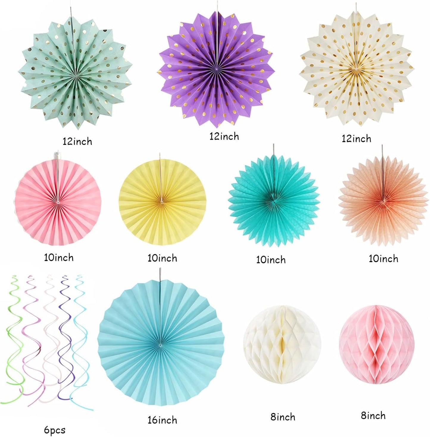 Pastel Rainbow Pink Purple Yellow Peach Party-Decorations - 33pcs Kits Banner,Streamers Tassel Garland,Tissue Pom Poms Honeycomb,Paper Lantern Fans,Birthday Wedding Bridal Baby Shower Decor Hugtmr