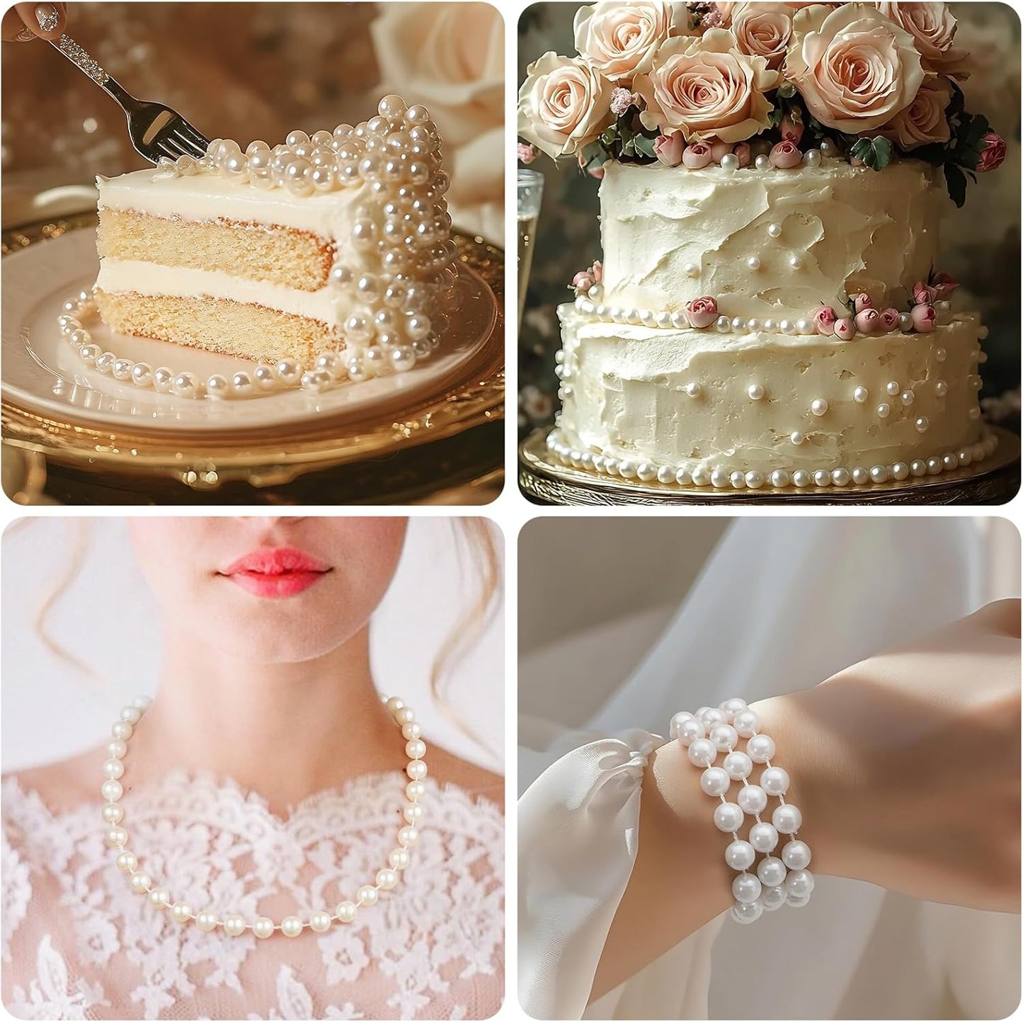 48 Feet Faux Pearl Beads Garland 8mm Craft String Pearls for Wedding Centerpiece Christmas Tree and Flowers Decoration DIY (White)