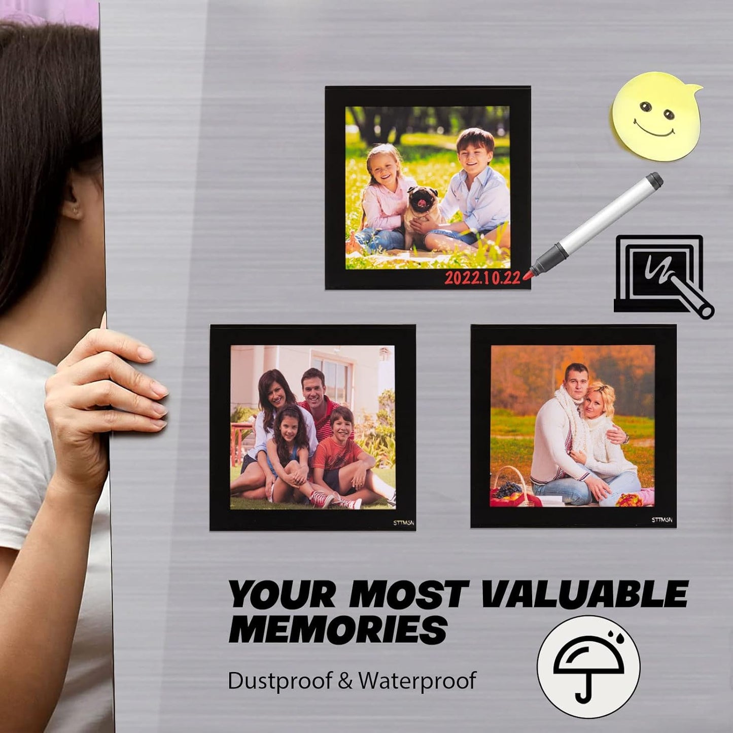 4X4" Magnetic Picture Frame with Black Border(10 Pack),Square Magnet Photo Pockets,Decorations for Fridge/Lockers with Clear Plastic Cover (Classic)