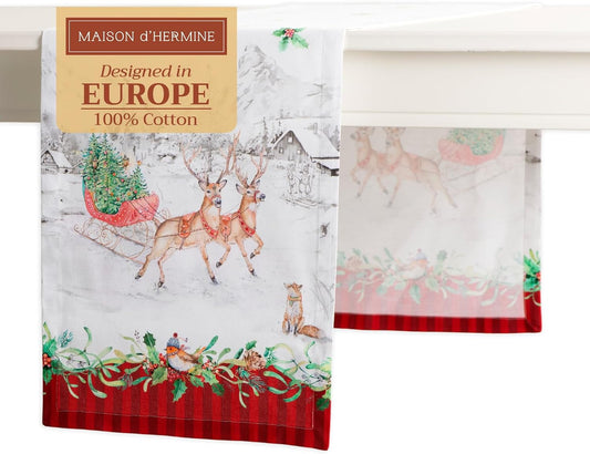 Maison d' Hermine Table Runner 100% Cotton Single Layer Table Runners 108 inches Long for Thanksgiving Christmas Decorations Home Kitchen Dining Party Wedding (Christmas Tradition, 14.5" x 108")