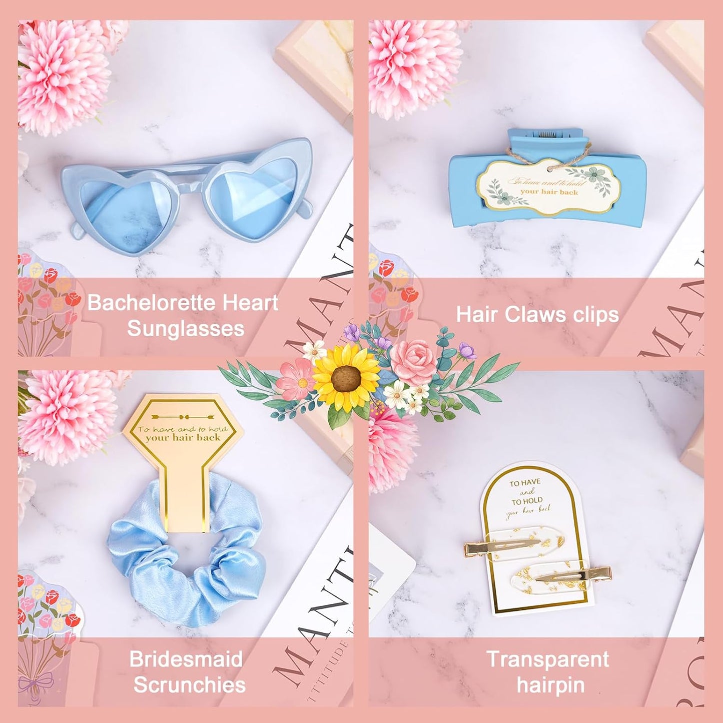 Dusty Blue Bridesmaid Proposal Gift Set, 12PCS Wedding Favors with Hair Claws, Scrunchies, Makeup Clips & Sunglasses, Birthday Gifts for Maid of Honor, Girls and Teens