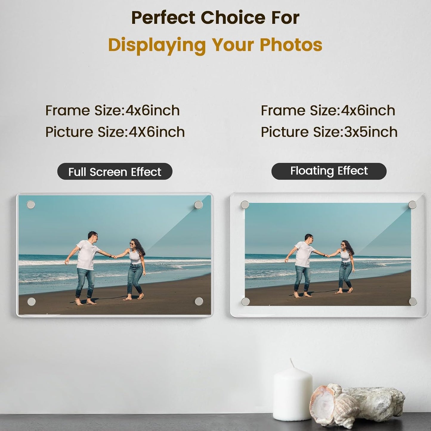 DomeStar 4 x 6 Magnet Picture Frames for Fridge 4 Pack, Acrylic Fridge Magnetic Frames for Photo Postcard Office Home Decor