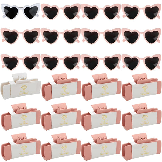 24pcs Bridesmaid Proposal Gifts 4.1inch Bachelorette Matte hair Claw Clip Sunglasses set of 12 Girls Trendy Cute Hair Clips for Wedding Party Favors(White&Pink 24pcs)