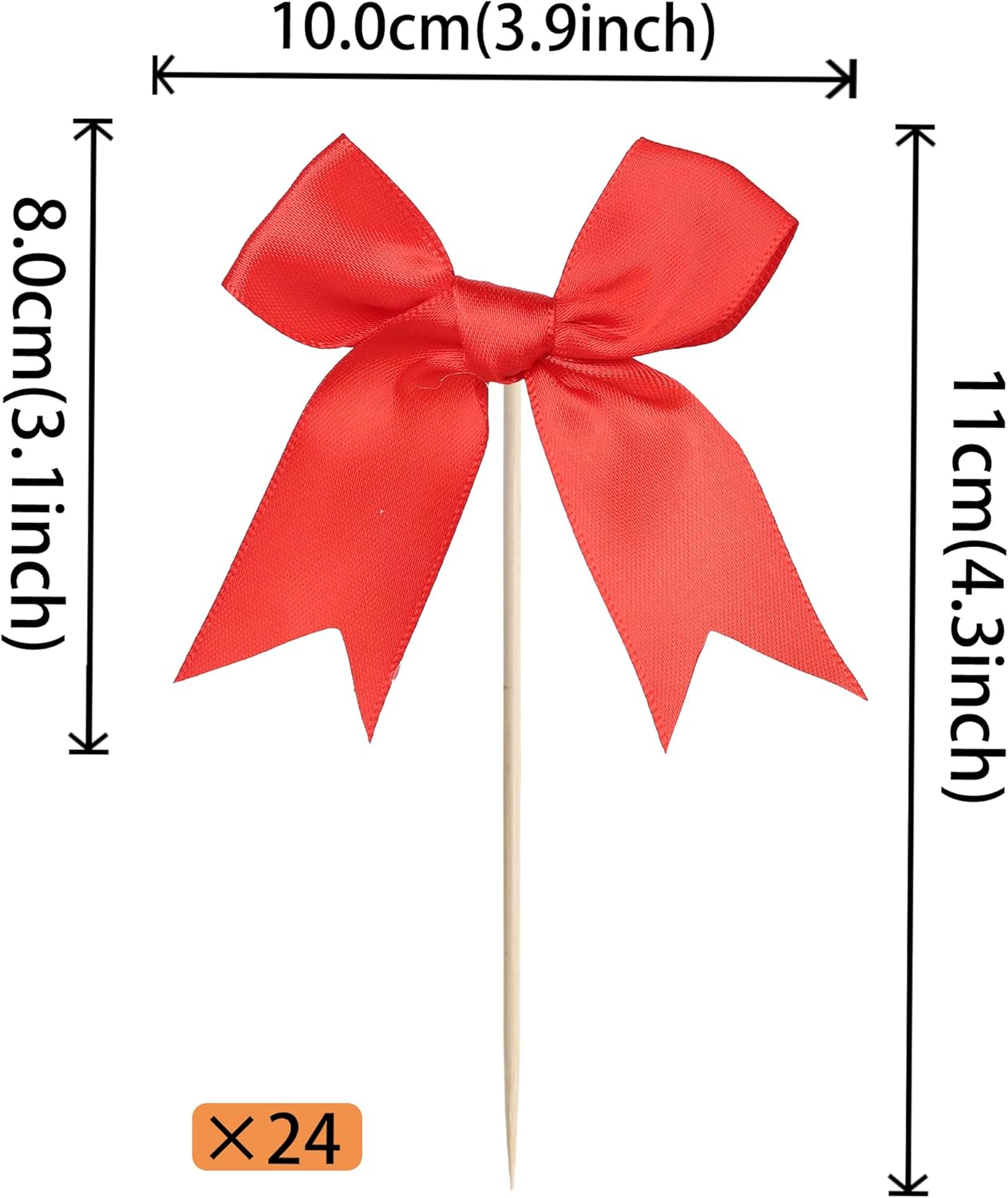 24 PCS Bow Cupcake Toppers Bowknot Cake Toppers Bow Cupcake Picks Bowknot Birthday Party Decorations Bow Cake Dessert Picks for Wedding Bridal Engagement Baby Shower Birthday Party Supplies Red