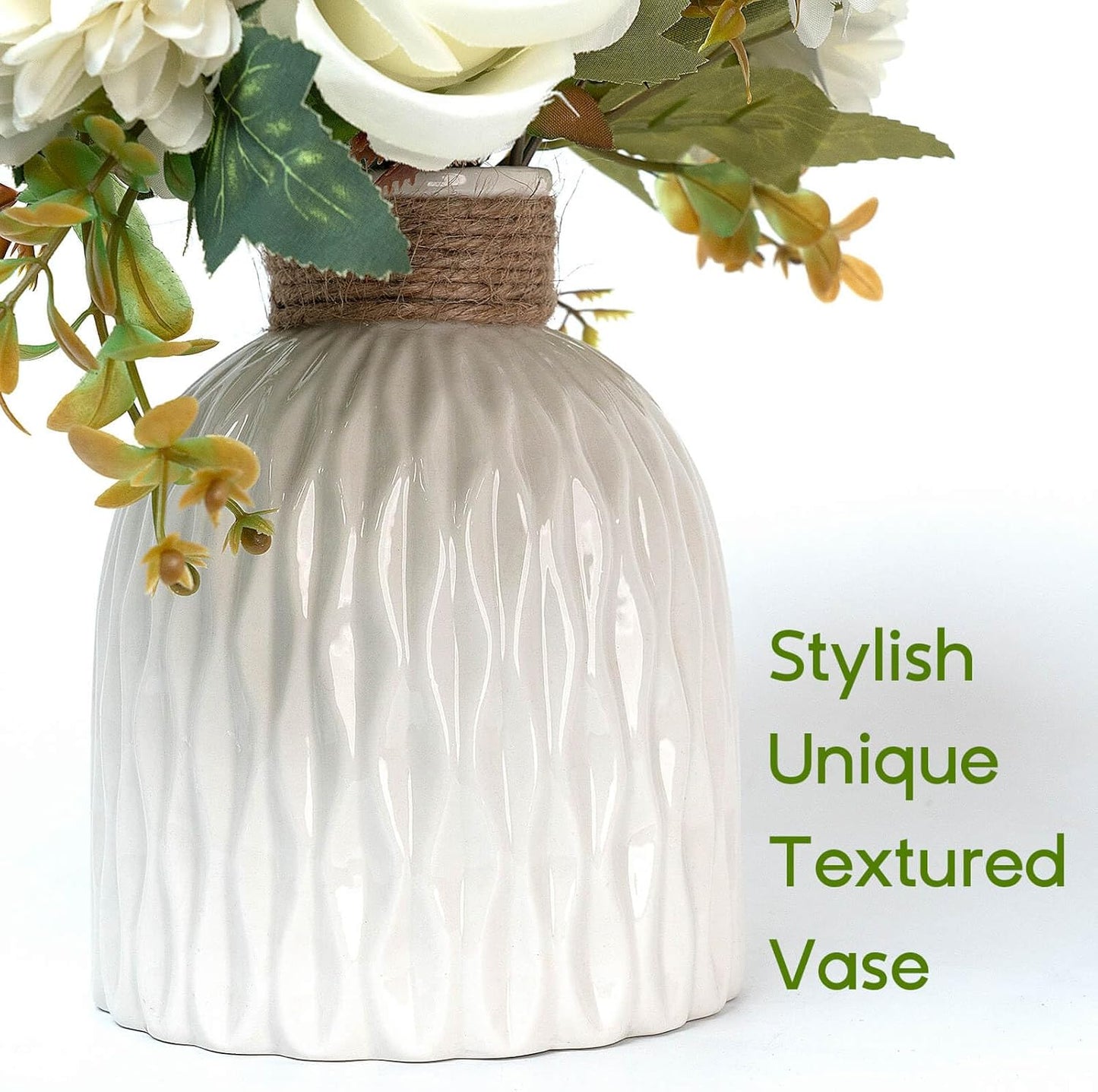 Epicpetal Fake Flowers in Vase, Artificial Pink Flowers in Vase for Decoration Faux Flowers Fake Floral for Home Decor Indoor Dining Table Centerpiece (White)