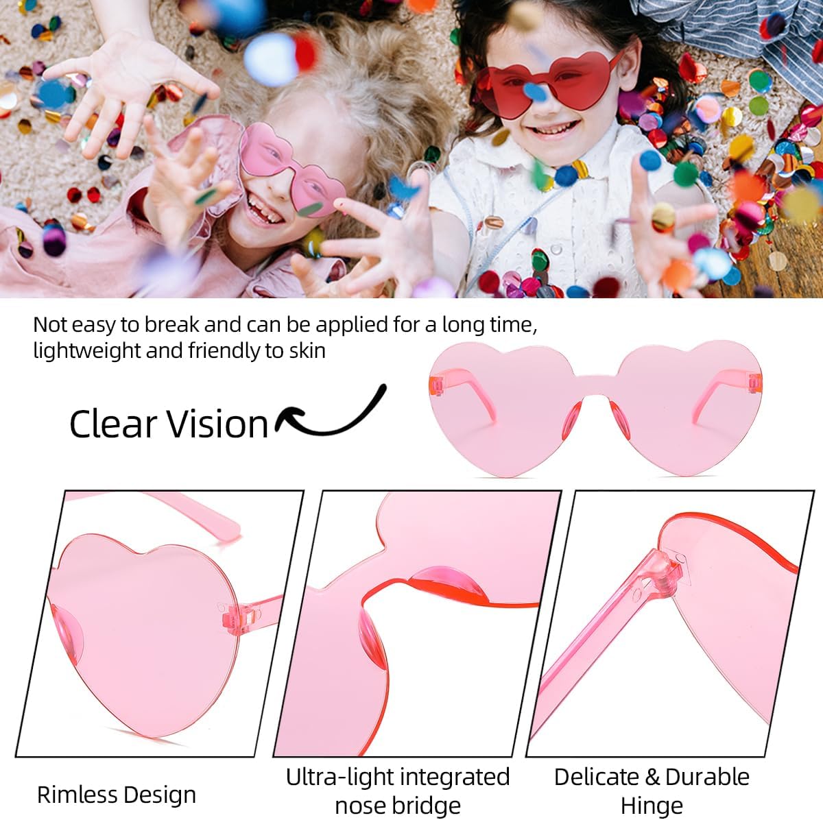 12/20/24 Pairs Heart Sunglasses for Women Men, Trendy Heart Shaped Rimless Transparent Sunglasses, Bachelorette Party