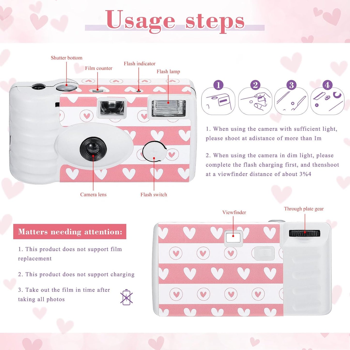 3 Pack Disposable Camera for Wedding Simple Use Color Film Camera with Flash Disposable Cameras One Time Camera for Gathering Wedding Travel Party Supply (White)