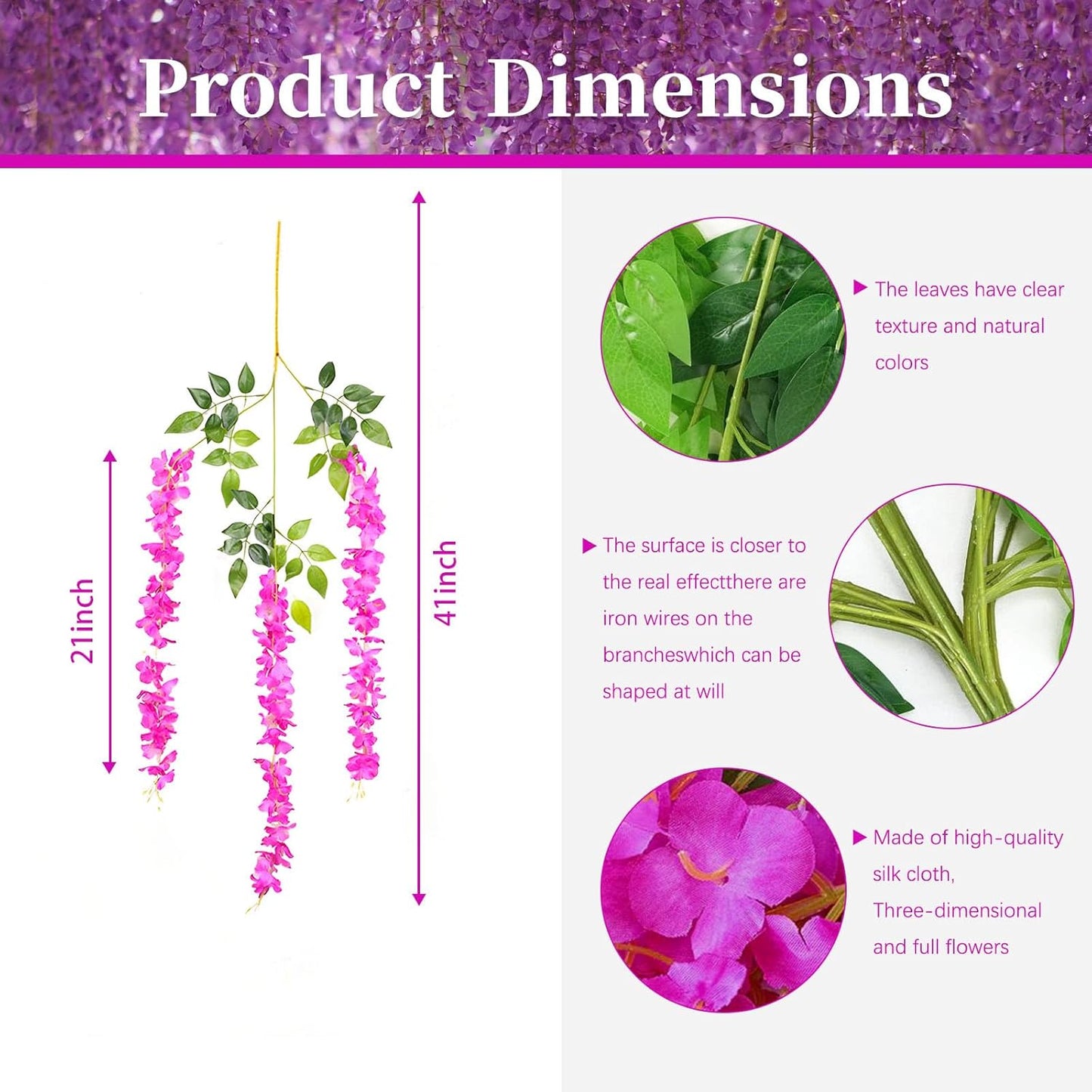 5 Pack Purple Red Wisteria Hanging Flowers, 3.44 Ft Fake Hanging Flowers, Artificial Wisteria Garland Vines for Wedding Room Backdrop Outdoor Patio Garden Decoration