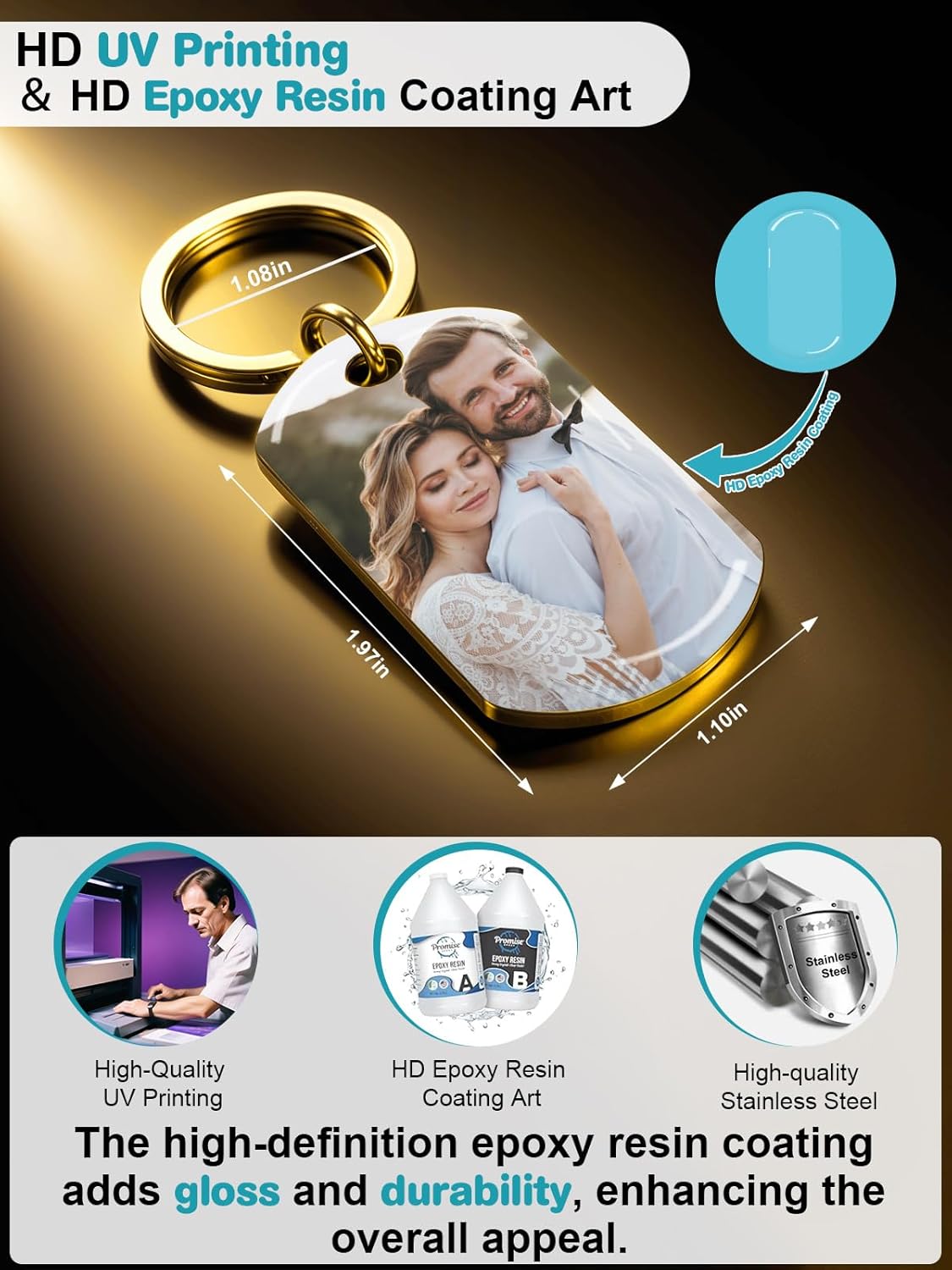 Custom Keychain with Picture - Personalized Photo LOGO Text Customized Key Chain for Boyfriend Dad Men Gifts