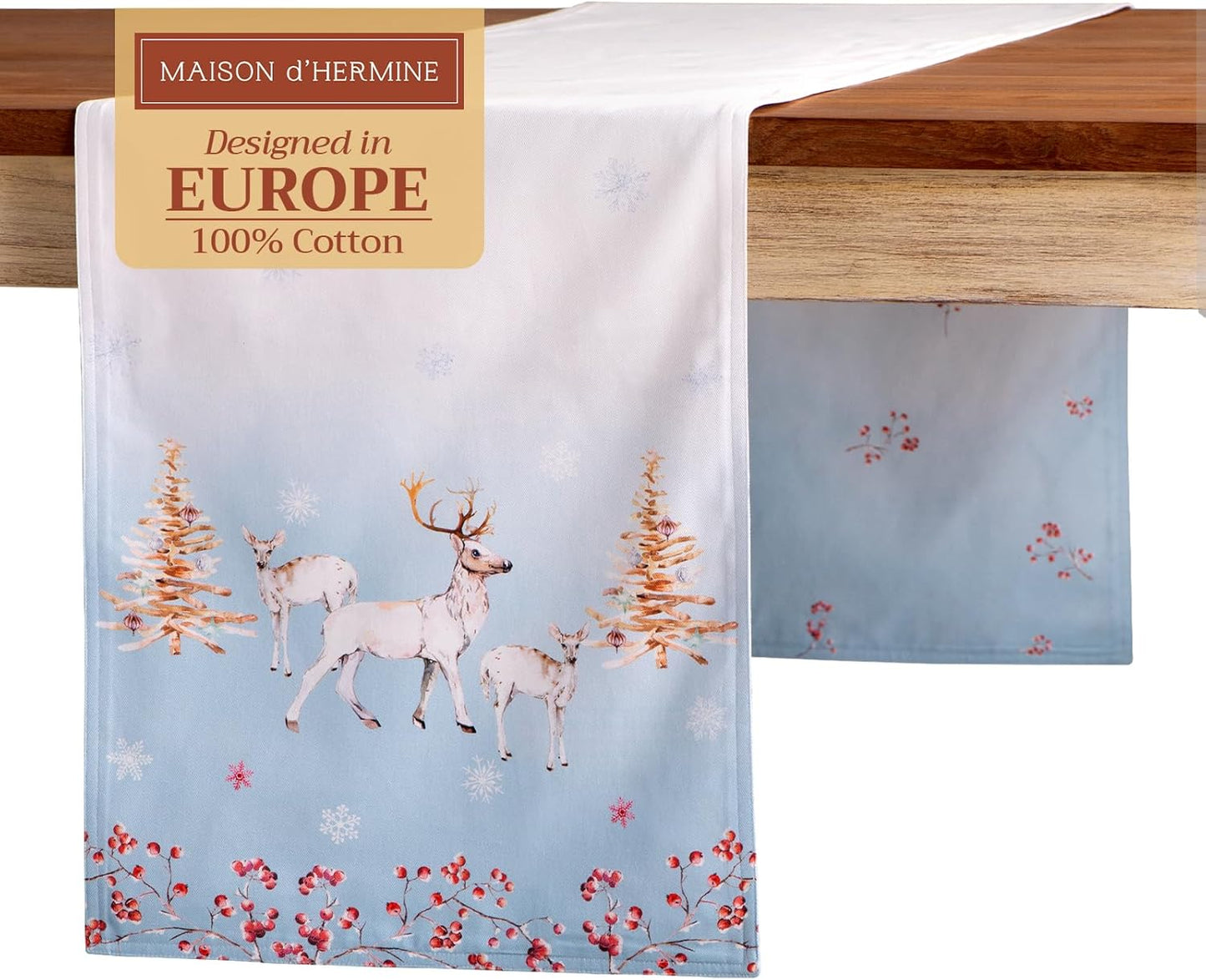 Maison d' Hermine Table Runner 100% Cotton Double Layer Table Runners 72 inches Long for Thanksgiving Christmas Decorations Home Kitchen Dining Party Wedding (Fairy Tale Forest, 14.5" x 72")