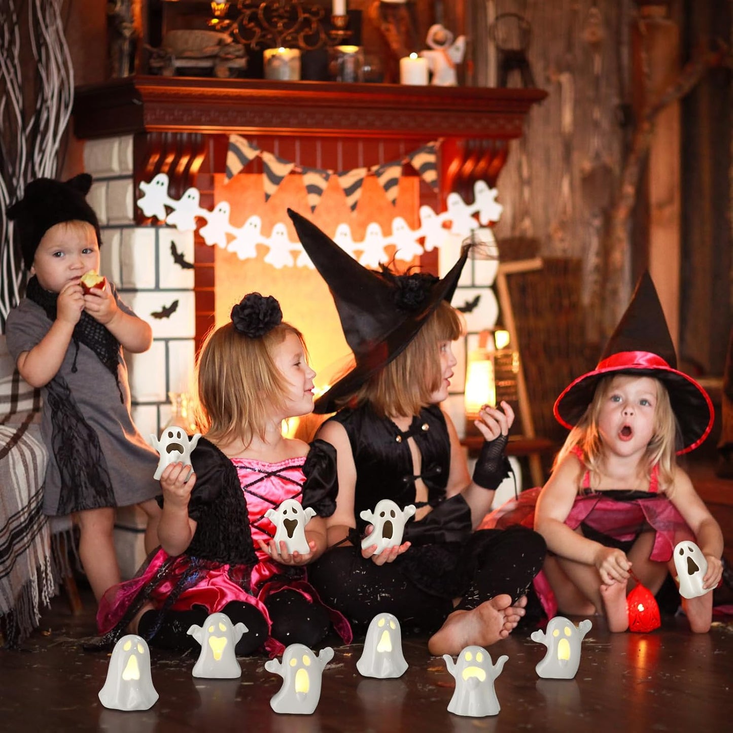 Wesiti 6 Pcs Ceramic Ghost Light up Halloween Decorations Indoor Small White Ghost Figurines Gothic Home Decor Spooky Statue Gift for Desk Tabletop Centerpieces Party Props