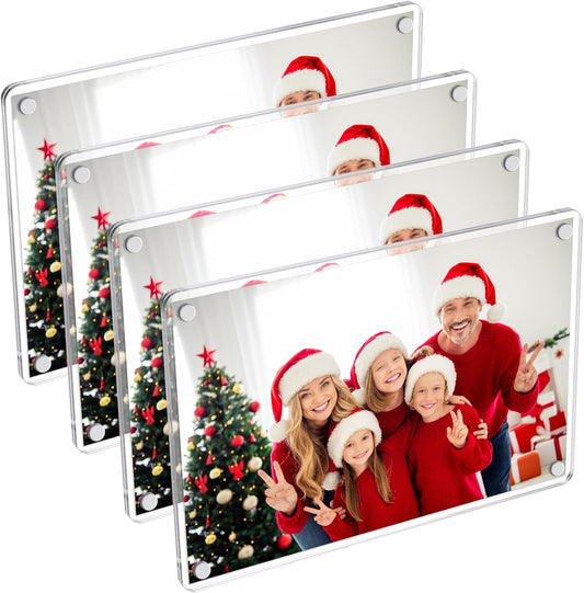 4 Pack 4×6 In Acrylic Fridge Magnetic Frame, Photo Picture Frames, Double Sided Photo Refrigerator Magnet Picture Frame, Clear Picture Display Frame