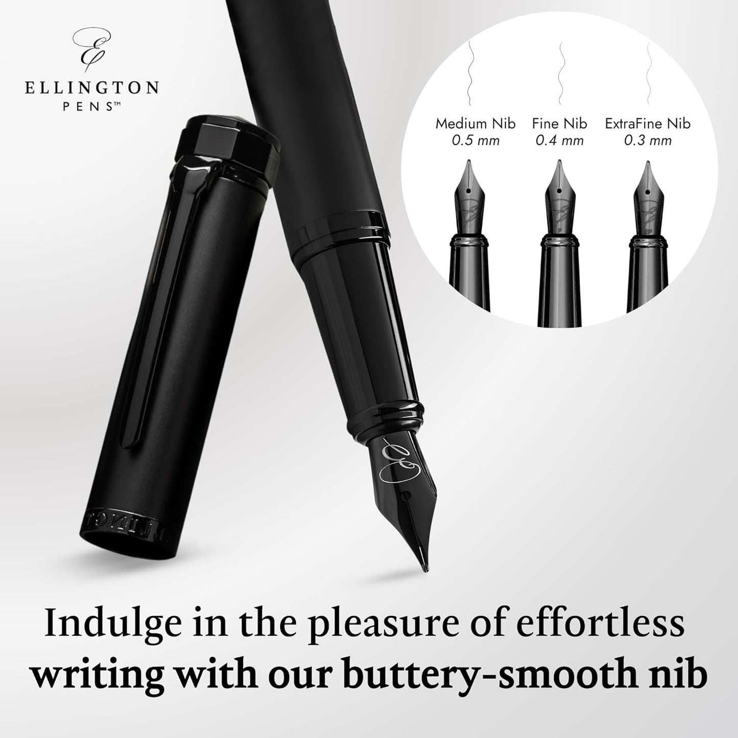 Ellington Pens Luxury Fountain Pen Set - Smooth Extra Fine Nib - Includes Refillable Ink Converter, 3 Ink Cartridges, Gift Box - Fountain Pen For Writing - Calligraphy, Journaling, Sketching