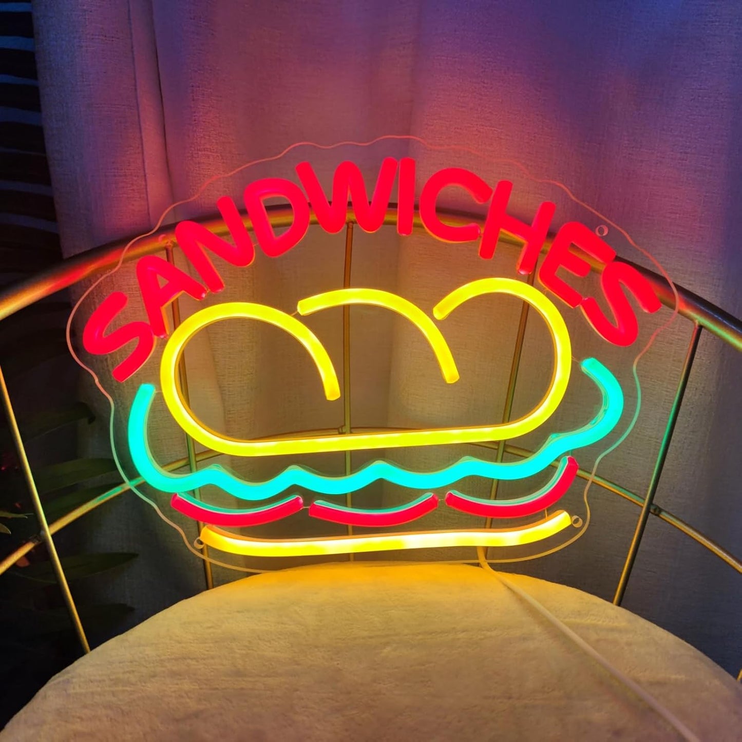Sandwiches Neon Sign Sandwich Sign Food Neon Signs for Wall Decor, Sandwich Decorate for Home Kitchen Restaurant Store Fast Food Man Cave Party Decor, 12.9" x 9.2"