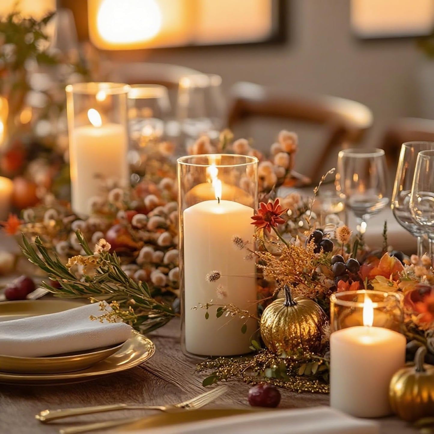 24 Pcs White Pillar Candles with Glass Candle Holder Hurricane Glass Candle Holders Clear Cylinder Vases for Centerpieces Wedding Office Party Home Table Decor