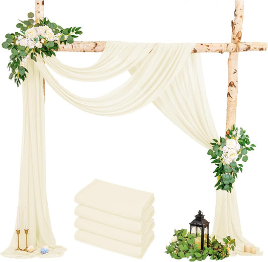 Wedding Arch Draping Fabric, 4 Panels 28" x20ft Ivory Wedding Arch Drapes, Sheer Chiffon Curtain Arbor Drapery Ceiling Drapes Sheer Backdrop Curtains for Wedding Ceremony Party Ceiling Decor