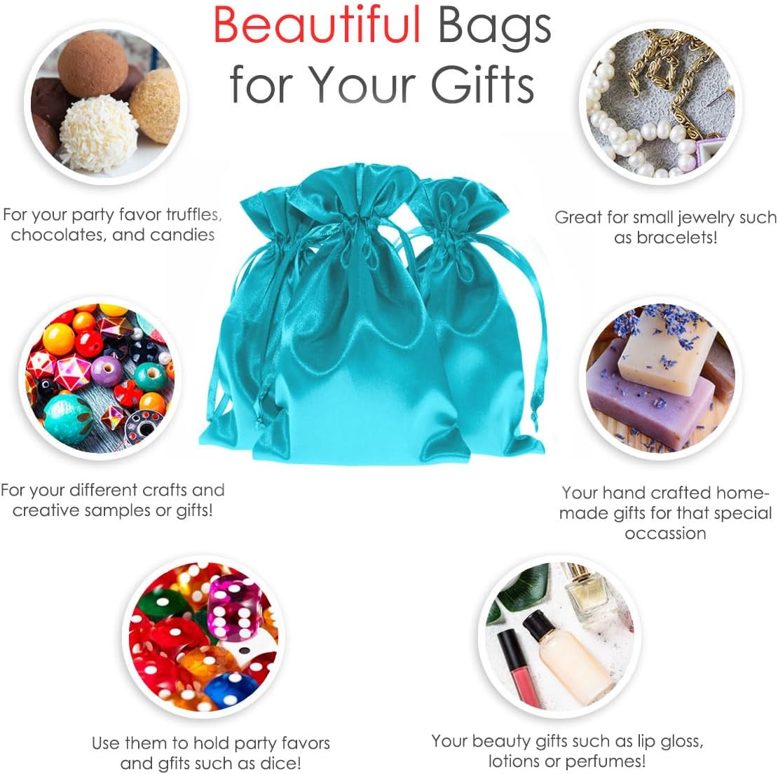 5" x 8" Teal Satin Gift Bags, Jewelry Bags, Wedding Favor Drawstring Baby Shower Christmas 50 per Pack