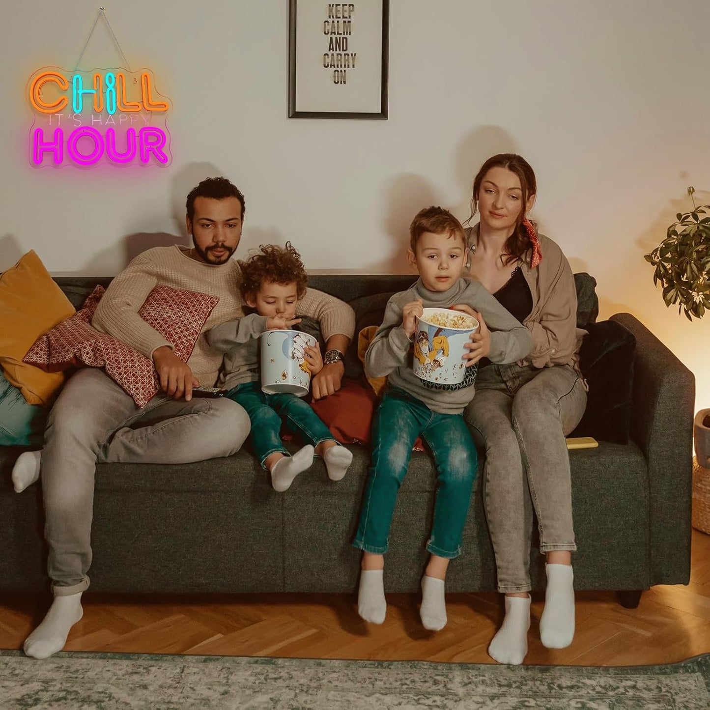 CHILL HOUR Neon Sign, Colorful LED Wall Light with “It’s Happy Hour” Quote, Aesthetic Neon Bar Sign for Bedroom, Dorm, Game Room, Home Party Décor