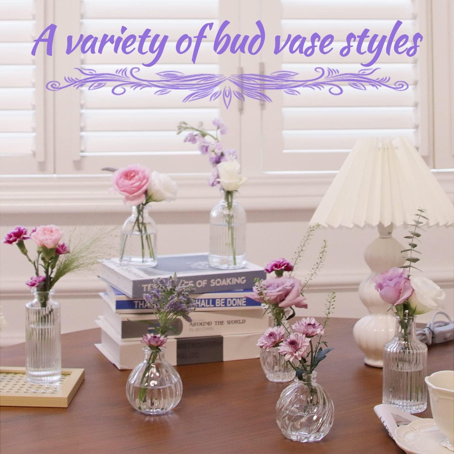 Bud Vases Set of 12, Glass Vase for Decor Centerpieces, Small Vases for Flowers, Clear Flower Vase Stripe Modern Bud Vases in Bulk, Vintage Vases for Floral Wedding Party Table Decoration Home Decor