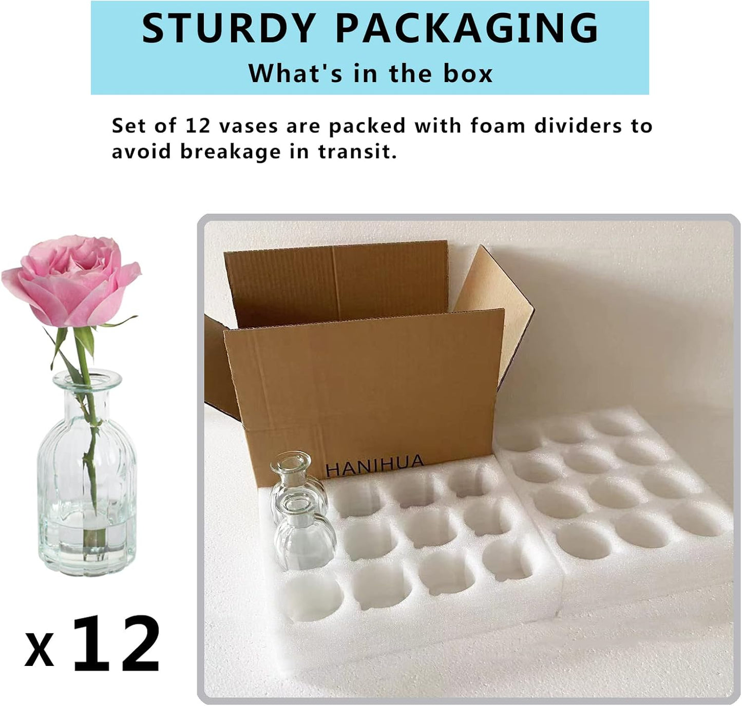 Set of 12 Glass Vases Bud Vases in Bulk, Small Vase for Flowers, Clear Vases Set for Rustic Wedding Decorations, Home Table Flower Decor, Shelf Decor Mini Vases 2.85"X 5.4"