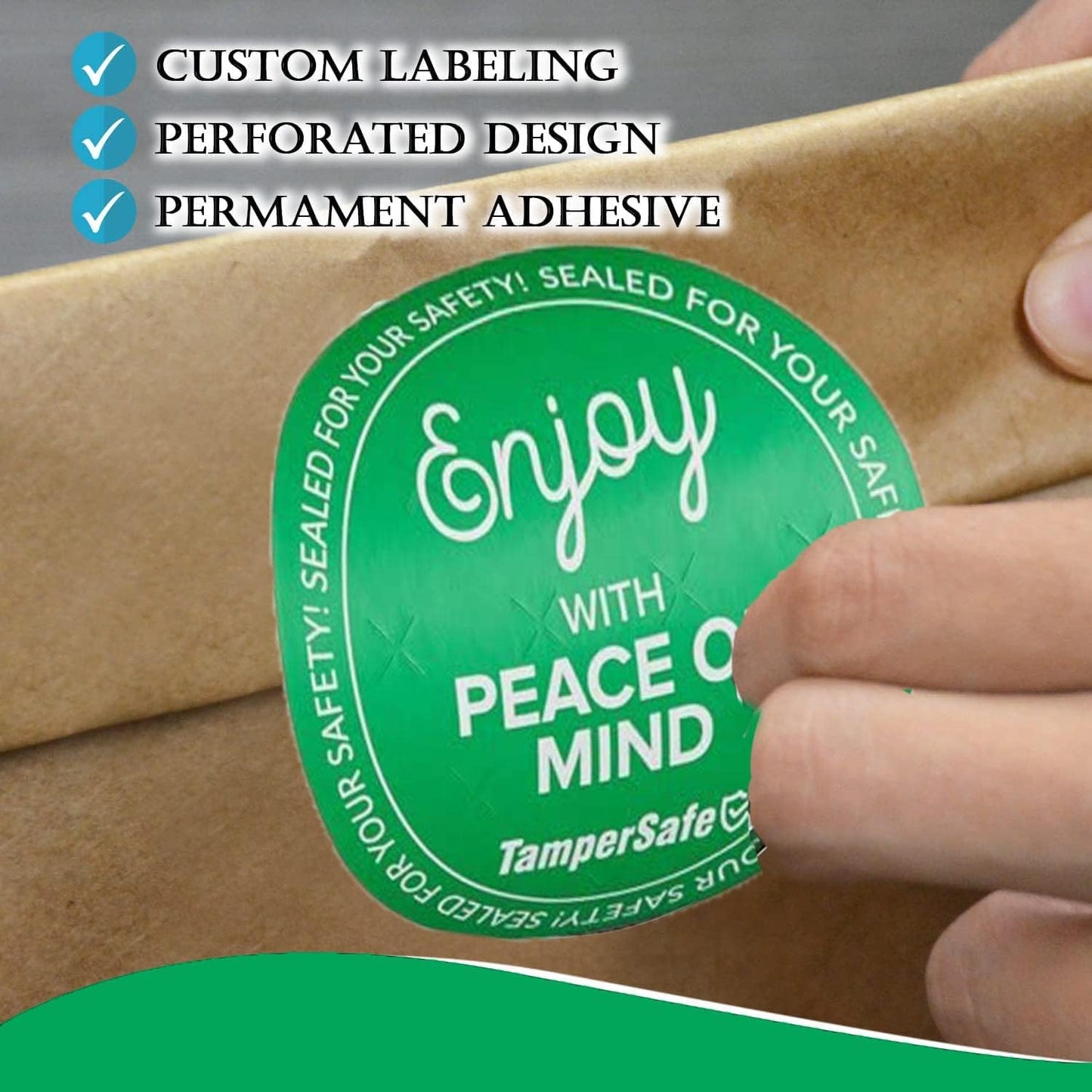 Angel's Peel Lounge Tamper Proof Stickers Roll — Tamper Evident Stickers for Delivery Food Safety, Bakery Boxes, Writable Seal Tape, Thank You Labels for Packaging - 3x3in 250-COUNTS, Green, Round