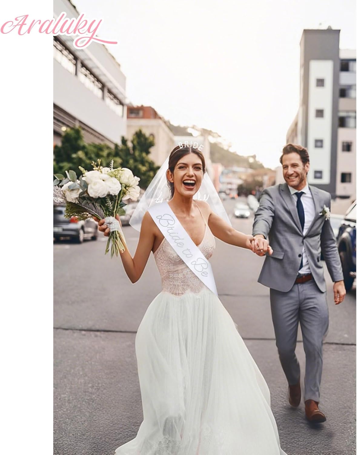 Rhinestone Bride Headband + Bride to Be Sash + Wedding Veil, Bridal Shower Gifts for Bachelorette Party Decorations, Bridal Shower, Engagement Party Decorations