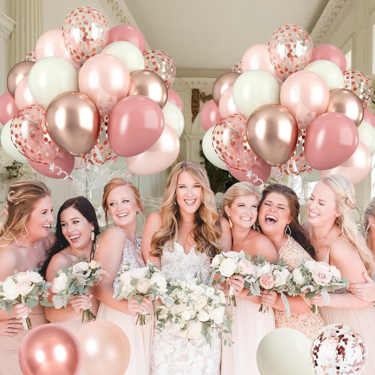 Dusty Pink Boho Blush Balloons, Metallic Rose Gold Retro Pink Ivory White Balloon, Nude Cream White Balloon and Confetti Balloons for Bridal Baby Shower Girls Birthday Wedding Decor Supply