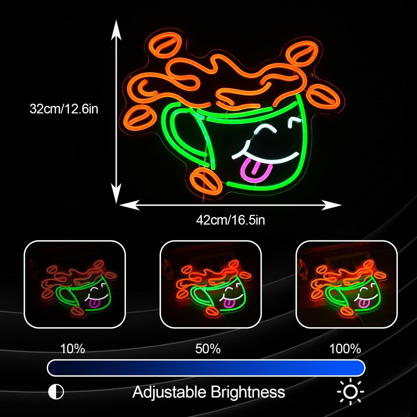 Coffee Neon Sign LED Cafe Light up Sign for Business Wall Decor USB Cute Coffee Cup Neon Light for Cafe Bar Shop Restaurant (16.5 * 12.9 In)