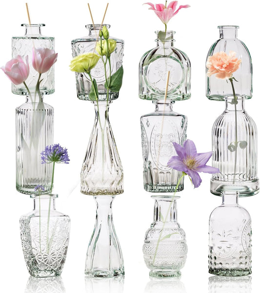 12 Pcs Bud Vase Set, Vases for Centerpieces, Cute Glass Bud Vases in Bulk, Small Vases for Flowers, Mini Vase Set for Wedding Decorations, Home Table Flower Décor