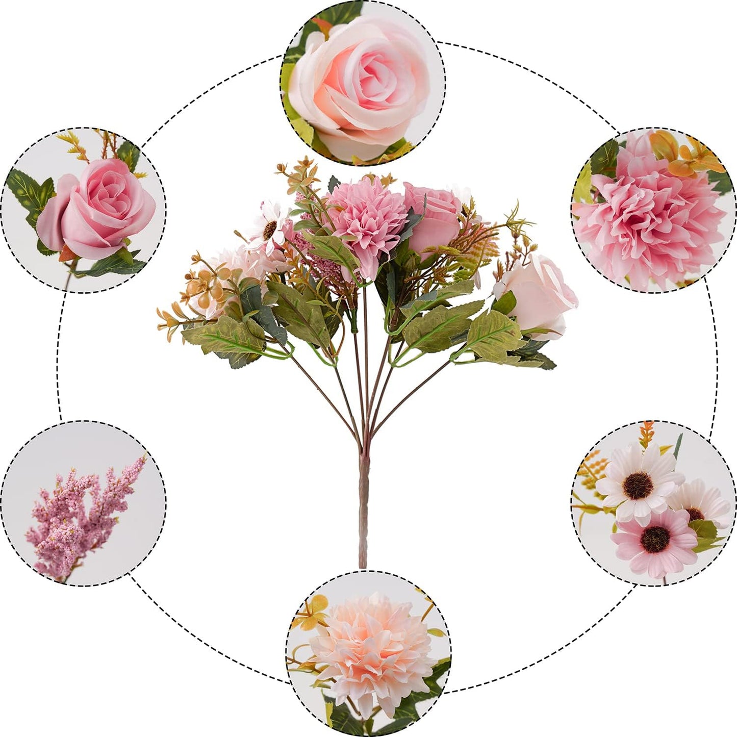 Epicpetal Fake Flowers in Vase, Artificial Pink Flowers in Vase for Decoration Faux Flowers Fake Floral for Home Decor Indoor Dining Table Centerpiece (Pink)