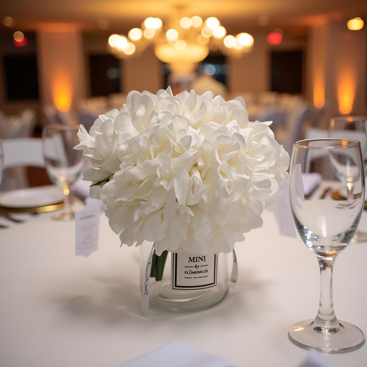 LADADA Artificial White Peony and Glass vase Decoration, Glass Bottle Set,Suitable for Living Room, Dining Table, Wedding, and Other Home Decoration