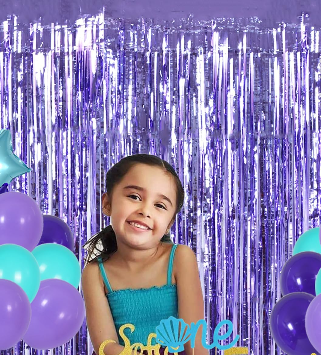 BEISHIDA 2 Pcs Light Purple Lavender Door Streamers Tinsel Curtain Party Streamers Backdrop Fringe Foil Wall Background for Birthday Halloween Wedding Sea Party Decoration(3.28 ft x 6.56 ft)