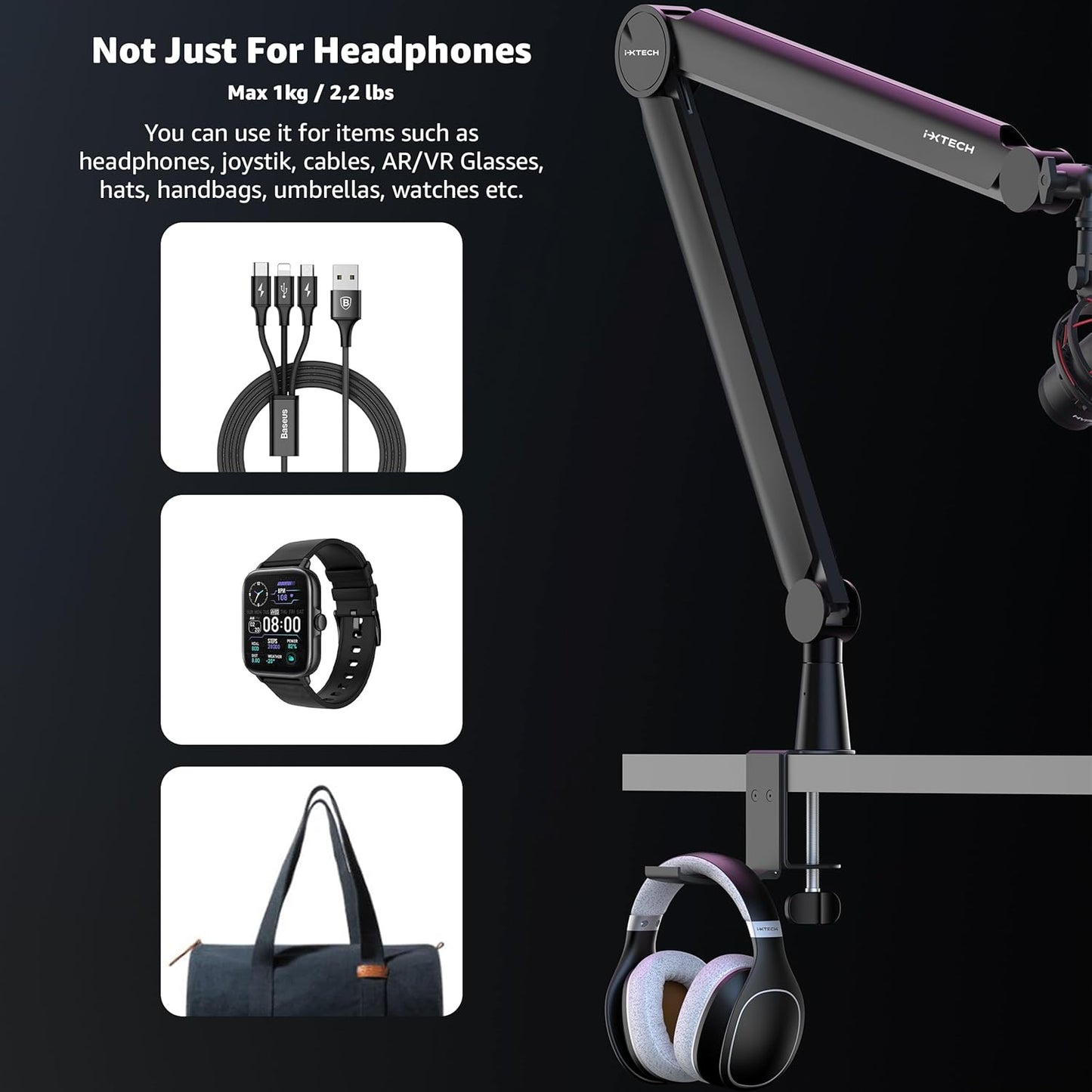 IXTECH Mic Arm Boom Arm 360° Rotatable Microphone Boom Arm Mic Boom Arm with Desk Mount, Fully Adjustable, for Podcast, Video, Gaming, Radio, Studio Recording, Sturdy and Universal VALIANT Pro