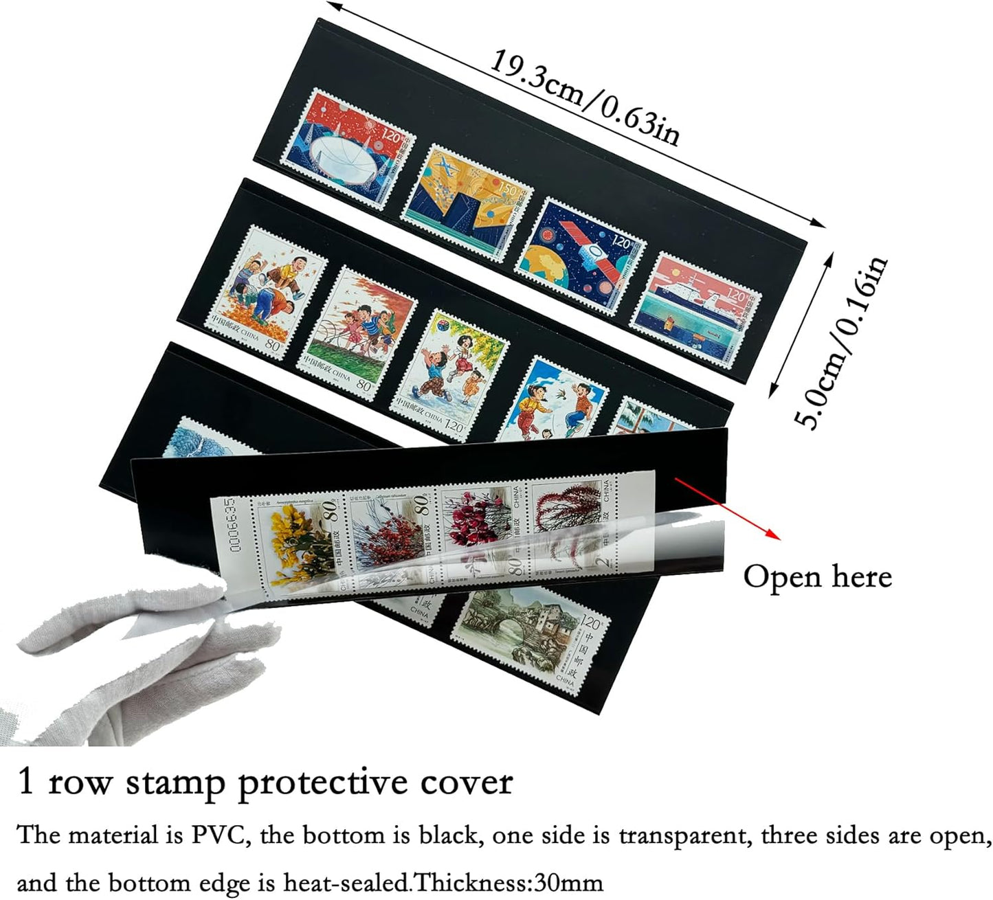 Philatelic Display Black Card Stamp Cover Stamp Collection Stamp Storage philatelic Album Stamps Collector Stamp Collecting Supplies Stamp Sleeves Stamp (1 Row Stamp Protective Cover 32 pcs)