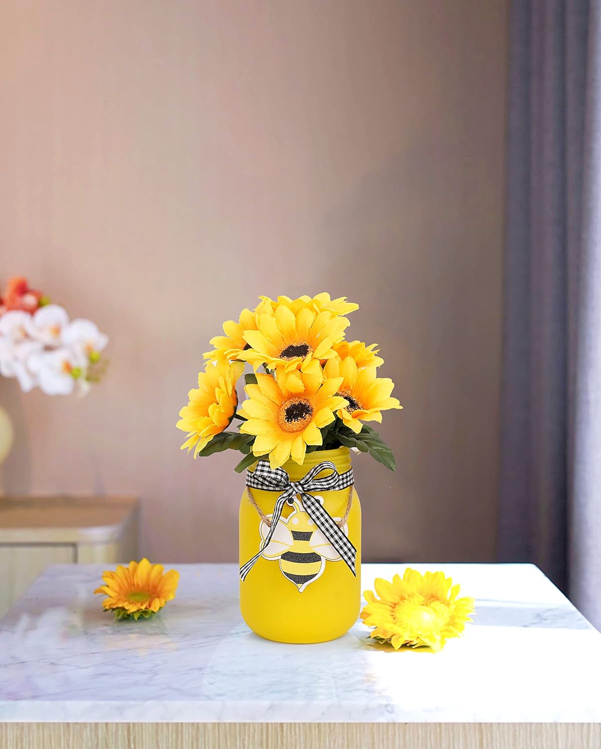 Mason Jar Centerpiece for Table, Rustic Table Decoration for Farmhouse Kitchen