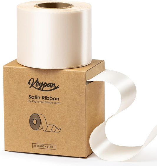 Ivory Satin Ribbon 2.5 Inch Double-Faced Polyester Cream Ribbons 25 Yards for Christmas Gift Bows Crafts Floral Bouquet Wedding Invitations