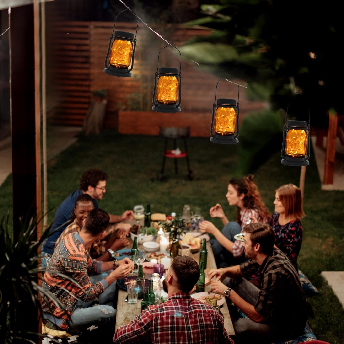 Mason Jar Lights - Solar Lantern Outdoor Waterproof, Hanging Solar Lights for Outside, Halloween, Fairy Twinkle Glass Decorative Lamp for Yard, Patio, Garden, Porch, Table, Wedding, Pack 2