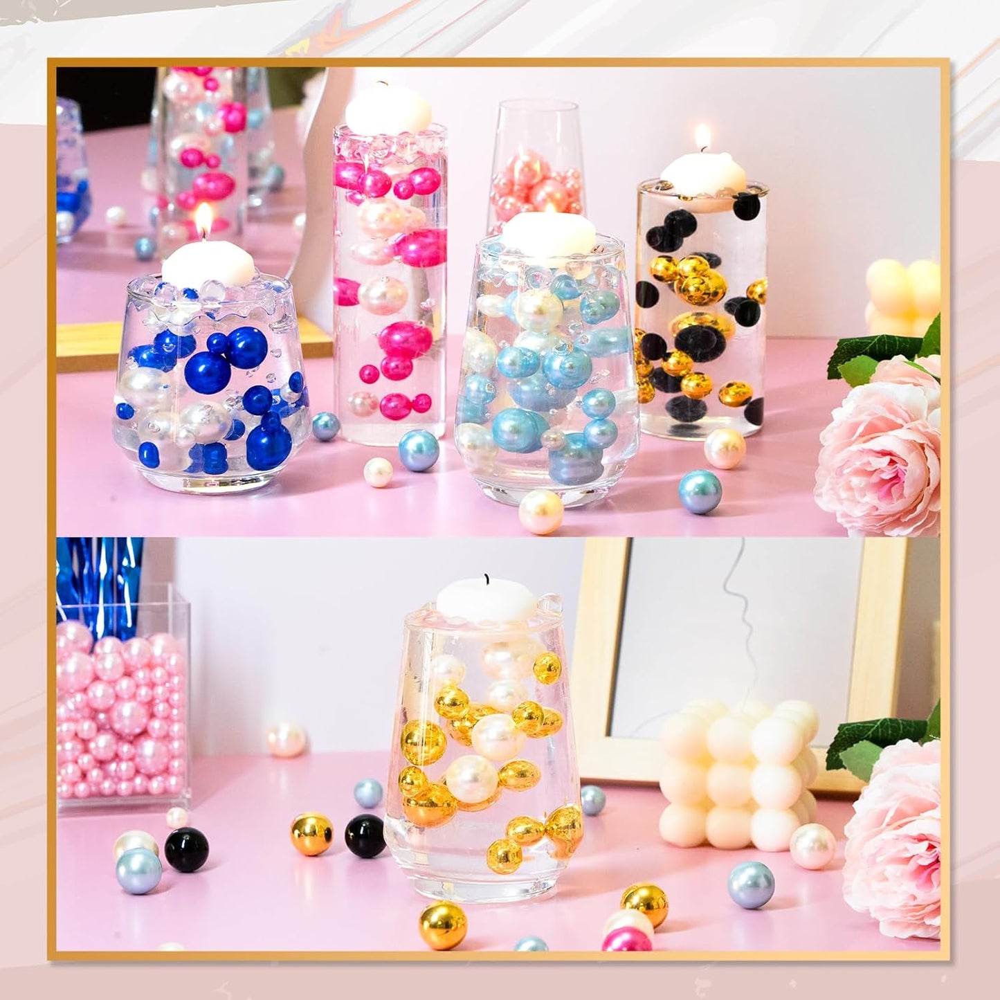 300Pcs Vase Filler RoyalBlue No Hole Faux Pearl Beads for Vase Filling Decorations, Candle Centerpieces, Wedding Centerpieces, Home Party Decor (8/14/20mm)