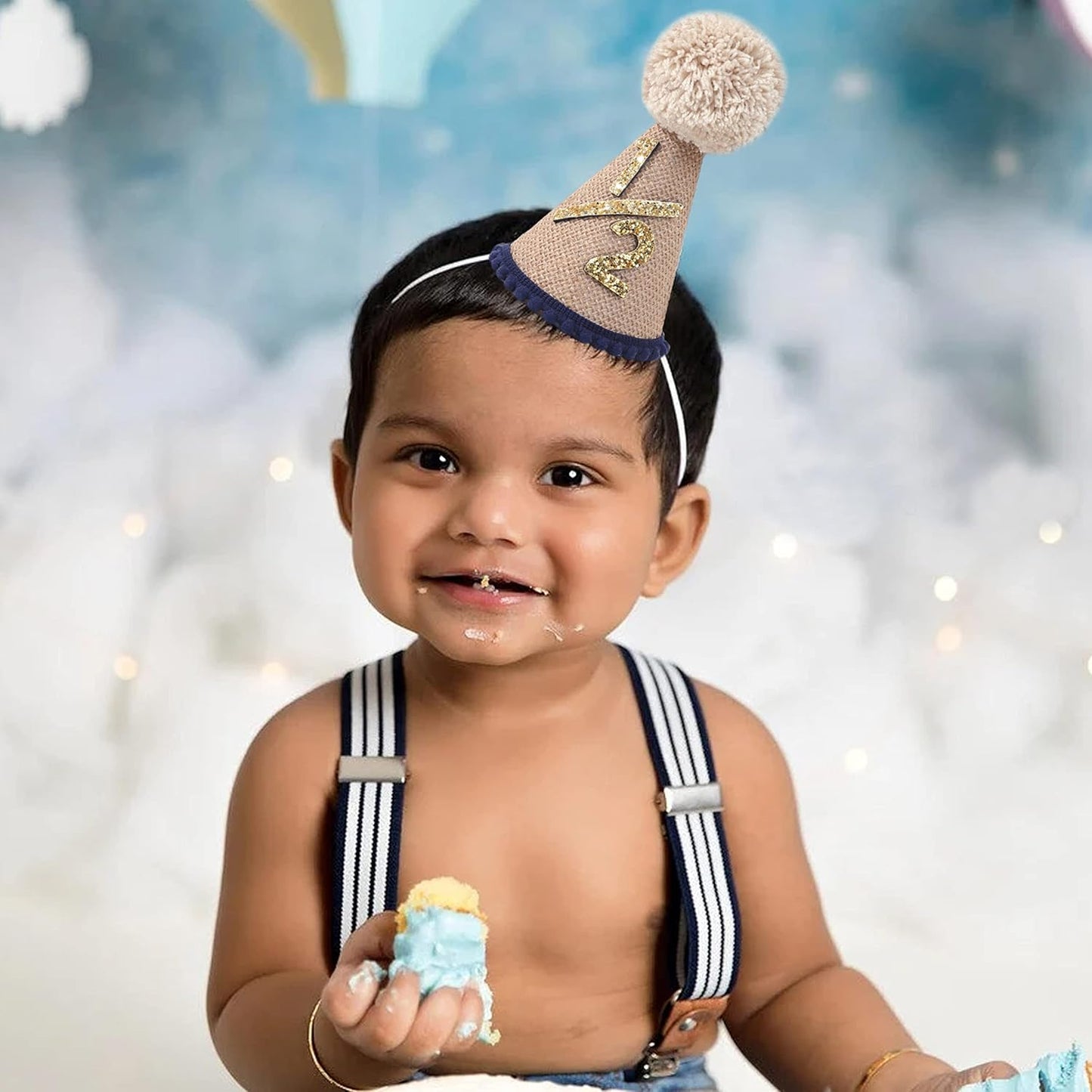 WAOUH Half Birthday Hat - Bow Cake Smash Crown for 6 Month Baby, Mini Photo Prop
