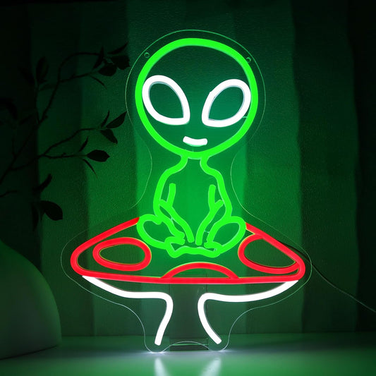 Mushroom Alien Neon Sign for Wall Decor, USB Dimmable Green Alien Neon Lights for Bedroom, Home, Game Room, Party, Beer Bar, Hip Hop Pub, Man Cave, Yoga Gifts