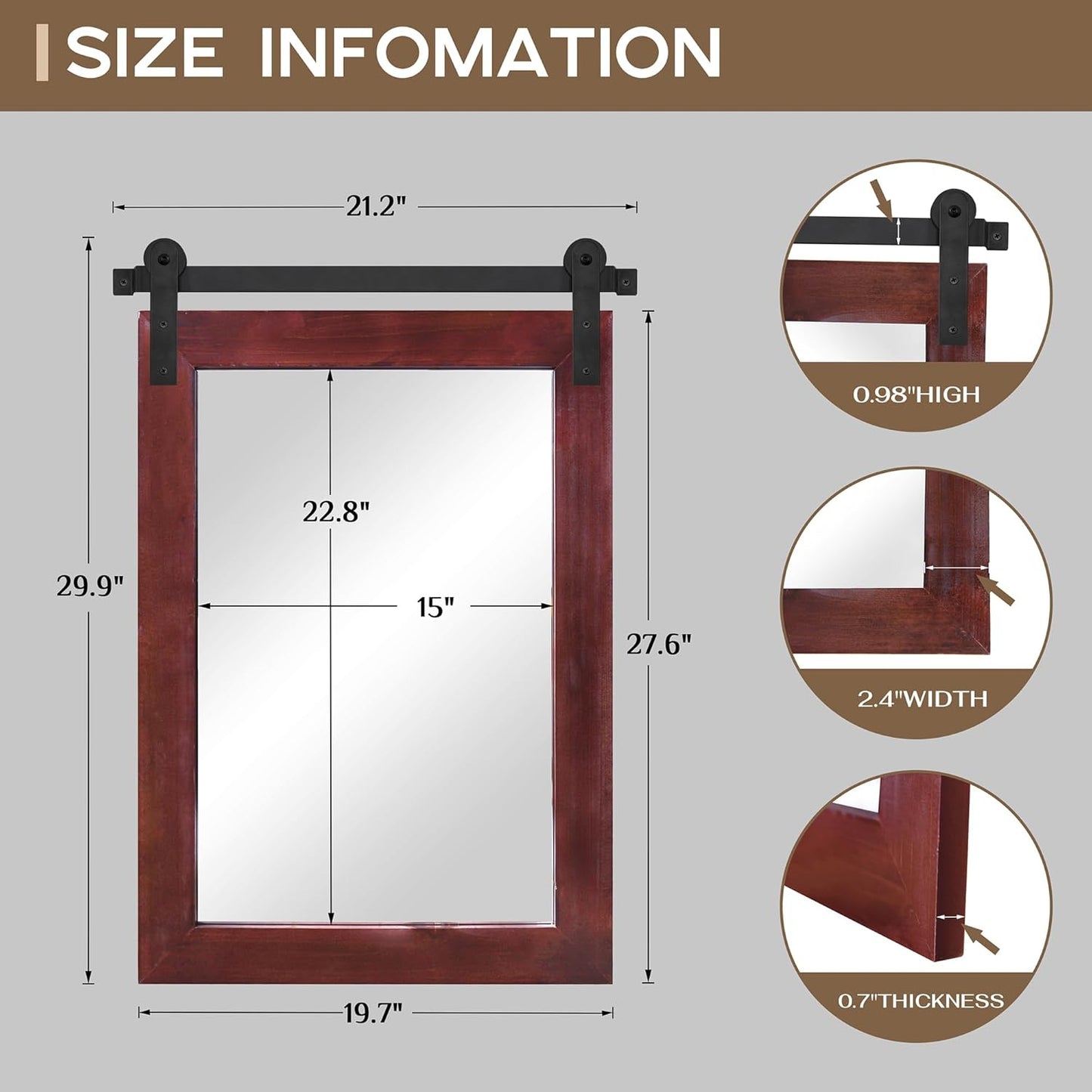 COGOOD Farmhouse Barn Door Mirror - 21 x 30 Rustic Wood Framed Wall Mirror for Bathroom, Living Room, Entryway Wall Decor (Espresso)